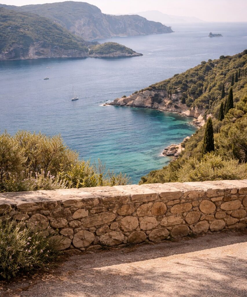 Street leading to a view during a private tour in Corfu